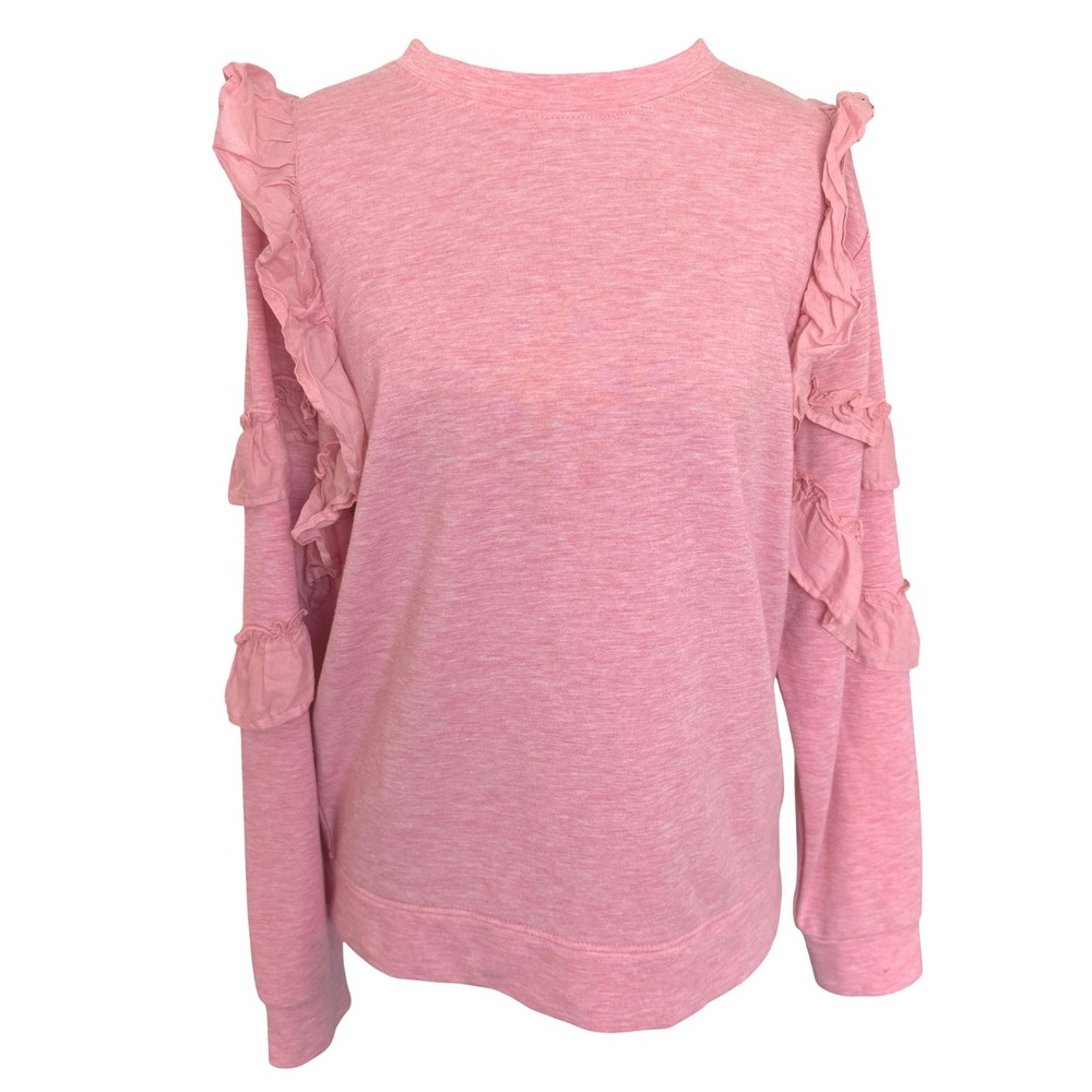 Matilda Jane Pink Heathered Ruffle Sleeve Sweatshirt Back Zip XS Super Soft Boho